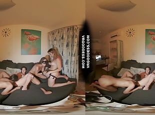 fiesta, coño-pussy, arnés, lesbiana, adolescente, juguete, sexo-en-grupo, tetitas