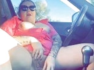 masturbation, public, amateur, milf, belle-femme-ronde, voiture, solo