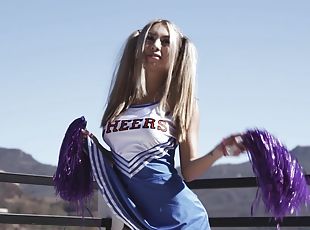 latinska, svart, par, tofsar, cheerleader, uniform, retande