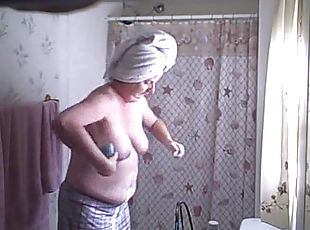 bañando, esposa, amateur, ducha