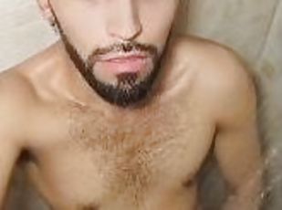 baignade, poilue, masturbation, énorme-bite, gay, secousses, ejaculation, belle, douche, solo