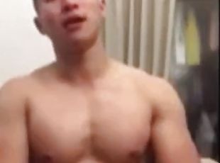 asiatique, ejaculation-sur-le-corps, gay, solo, musclé