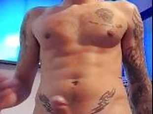 masturbação, pénis-grande, gay, punheta, sozinho, musculado, gay-adolescente, tatuagem, pénis