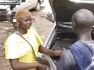 ébène, black, belle-femme-ronde, voiture, mère, bout-a-bout, africaine