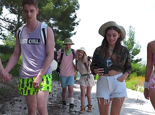 Outdoors video of perfect group sex with adorable Elise Moon