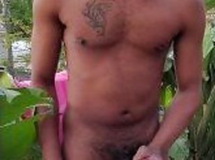 masturbation, en-plein-air, public, ejaculation-sur-le-corps, énorme-bite, gay, black, secousses, attrapée, solo