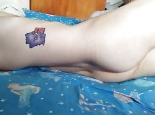 masturbation, maigre, amateur, énorme-bite, branlette, webcam, solo, boules, tatouage, bite