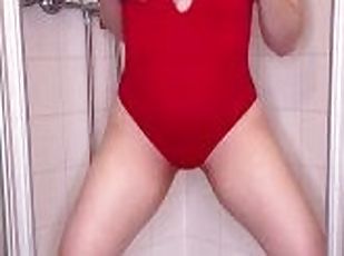 mandi, kencing, amateur, perempuan-jelita, remaja, orang-german, rambut-merah, tandas, mandi-shower, solo