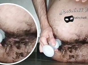 fucking my hairy asshole with a knotted dildo with closeup