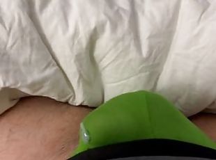 Throbbing uncut daddy cock cumming in a jockstrap