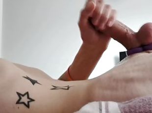 masturbation, maigre, amateur, énorme-bite, solo, tatouage, bite